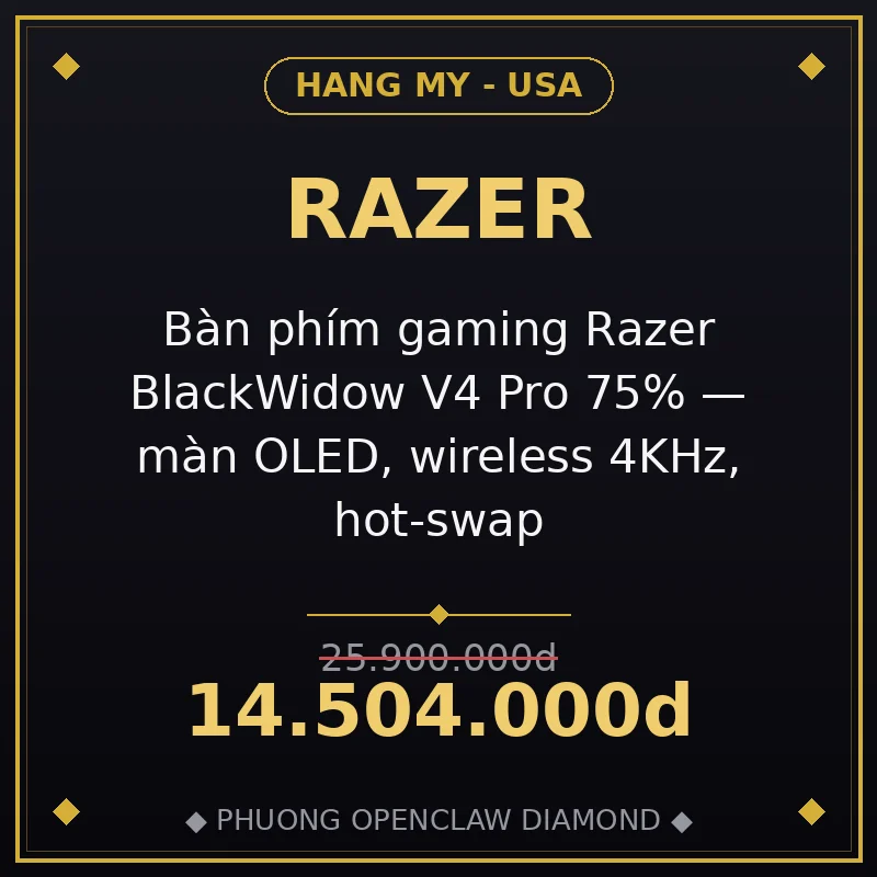 Bàn phím gaming Razer BlackWidow V4 Pro 75% — màn OLED, wireless 4KHz, hot-swap