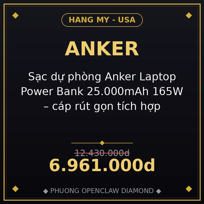 Sạc dự phòng Anker Laptop Power Bank 25.000mAh 165W – cáp rút gọn tích hợp