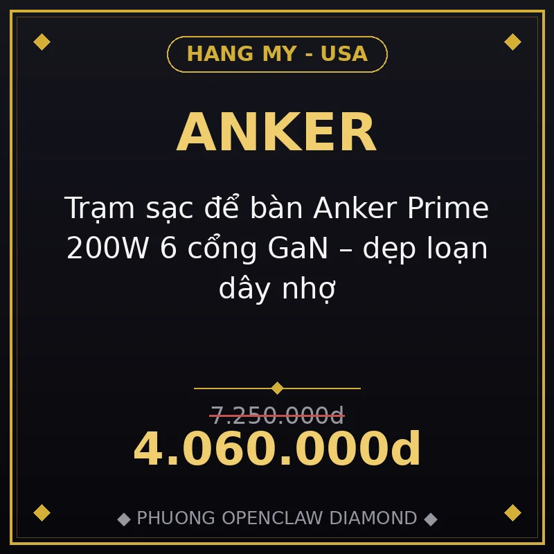 Trạm sạc để bàn Anker Prime 200W 6 cổng GaN – dẹp loạn dây nhợ