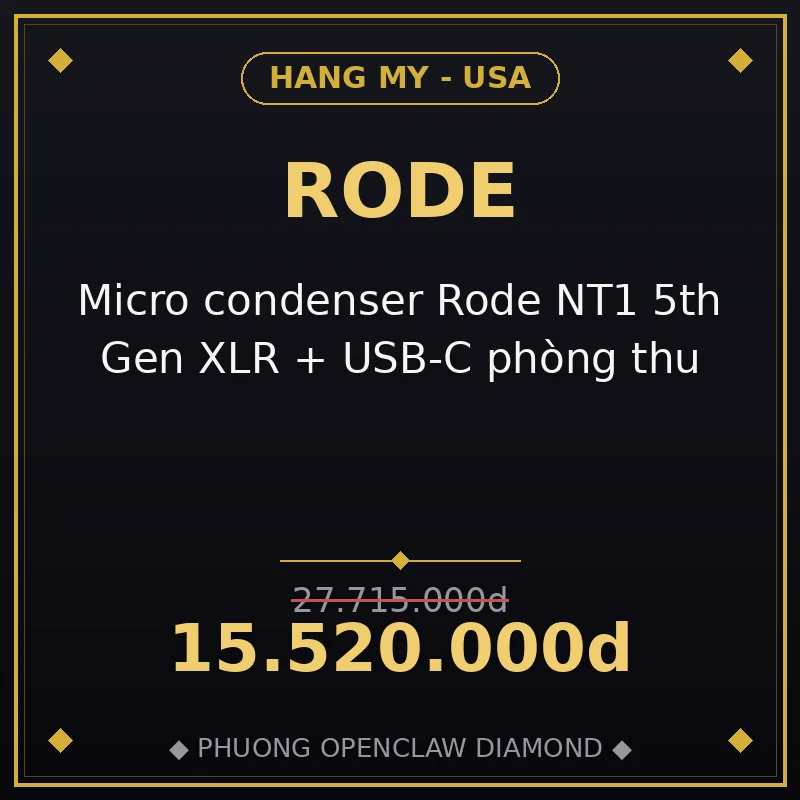 Micro condenser Rode NT1 5th Gen XLR + USB-C phòng thu