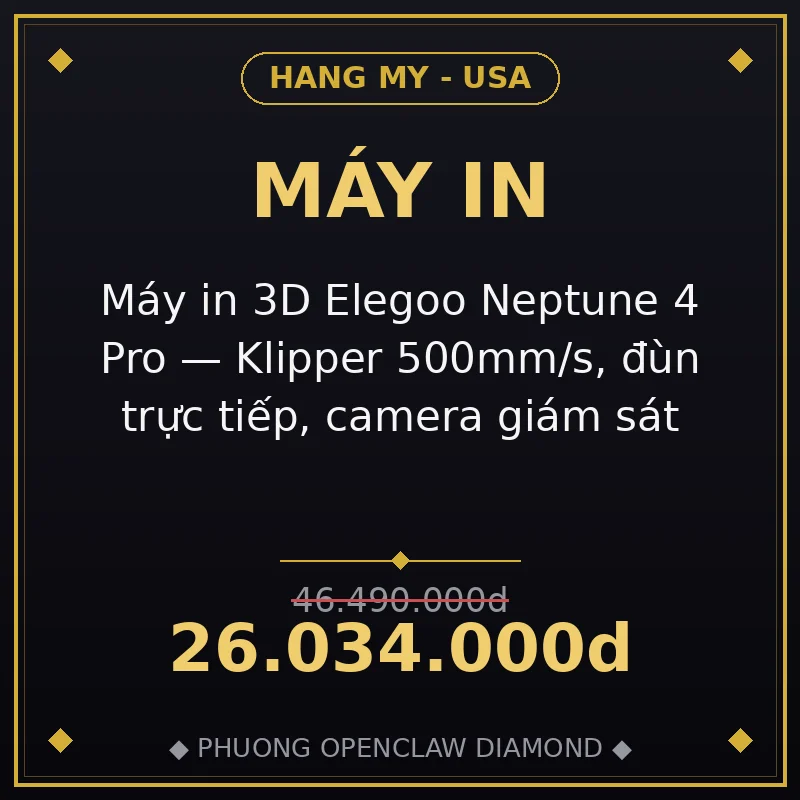 Máy in 3D Elegoo Neptune 4 Pro — Klipper 500mm/s, đùn trực tiếp, camera giám sát