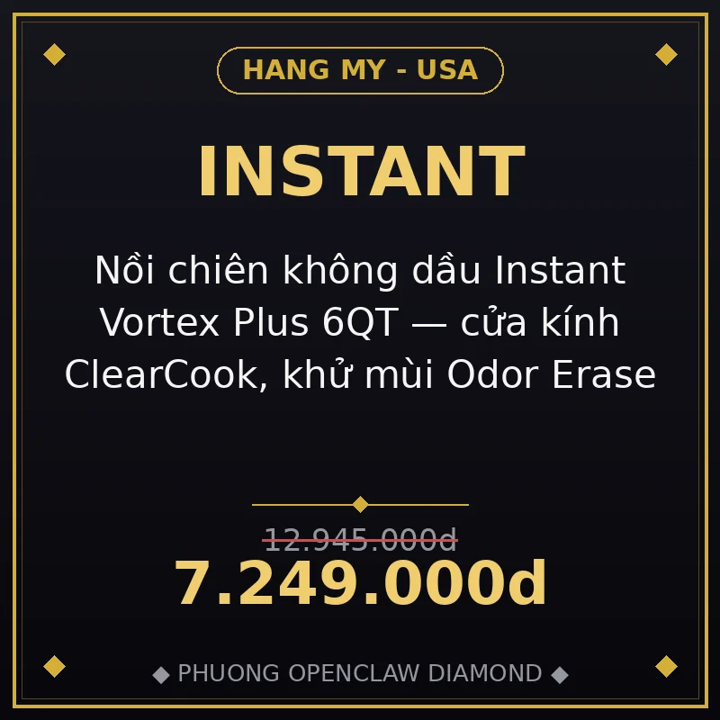 Nồi chiên không dầu Instant Vortex Plus 6QT — cửa kính ClearCook, khử mùi Odor Erase