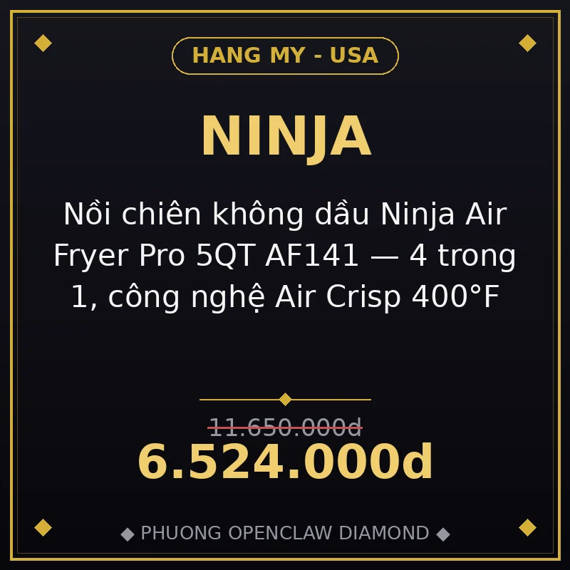 Nồi chiên không dầu Ninja Air Fryer Pro 5QT AF141 — 4 trong 1, công nghệ Air Crisp 400°F