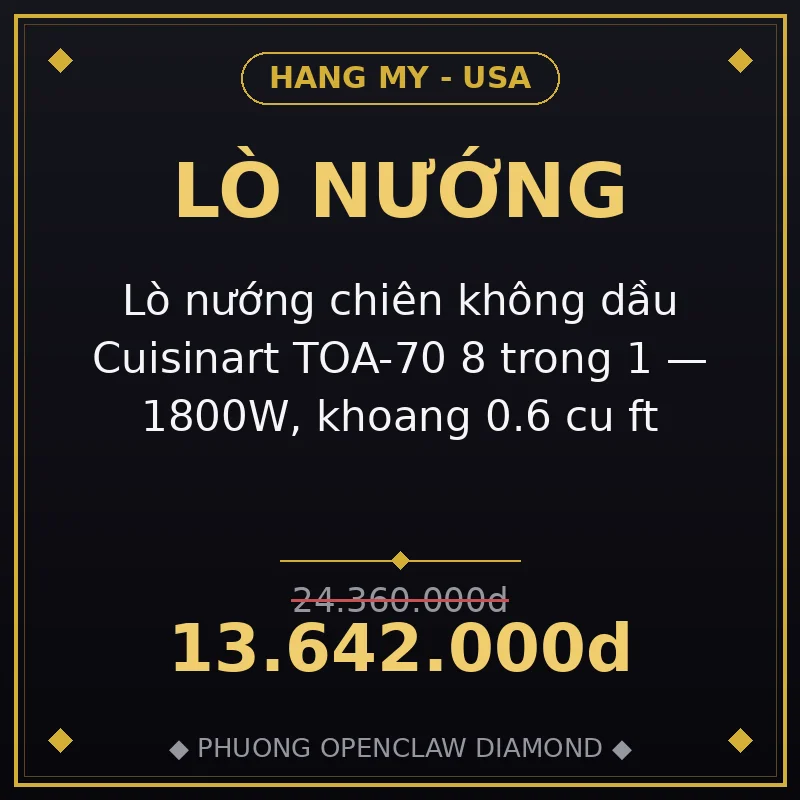 Lò nướng chiên không dầu Cuisinart TOA-70 8 trong 1 — 1800W, khoang 0.6 cu ft