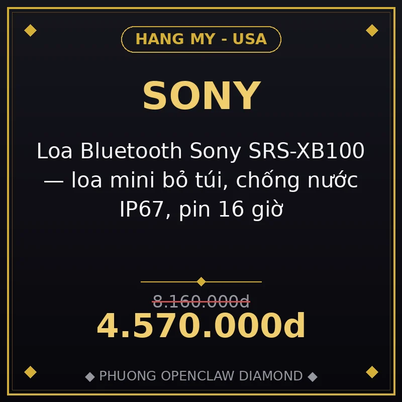 Loa Bluetooth Sony SRS-XB100 — loa mini bỏ túi, chống nước IP67, pin 16 giờ