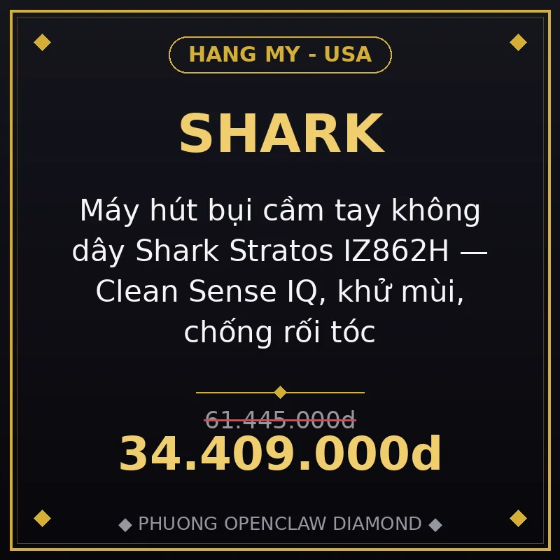 Máy hút bụi cầm tay không dây Shark Stratos IZ862H — Clean Sense IQ, khử mùi, chống rối tóc
