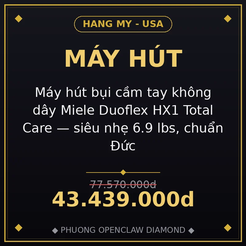 Máy hút bụi cầm tay không dây Miele Duoflex HX1 Total Care — siêu nhẹ 6.9 lbs, chuẩn Đức