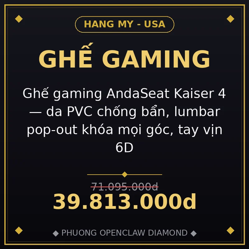 Ghế gaming AndaSeat Kaiser 4 — da PVC chống bẩn, lumbar pop-out khóa mọi góc, tay vịn 6D