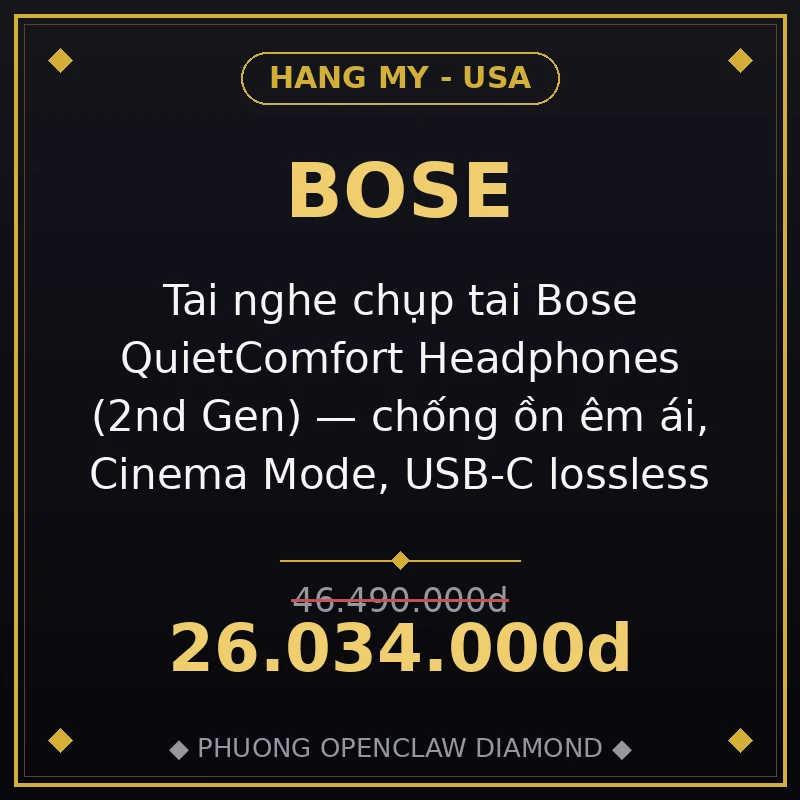 Tai nghe chụp tai Bose QuietComfort Headphones (2nd Gen) — chống ồn êm ái, Cinema Mode, USB-C lossless