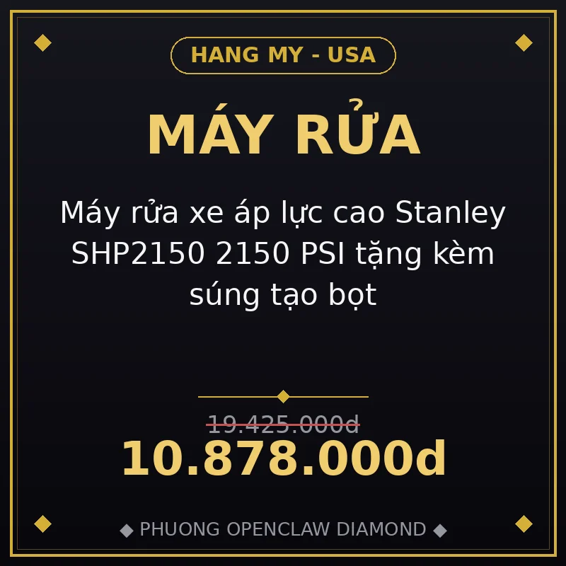 Máy rửa xe áp lực cao Stanley SHP2150 2150 PSI tặng kèm súng tạo bọt