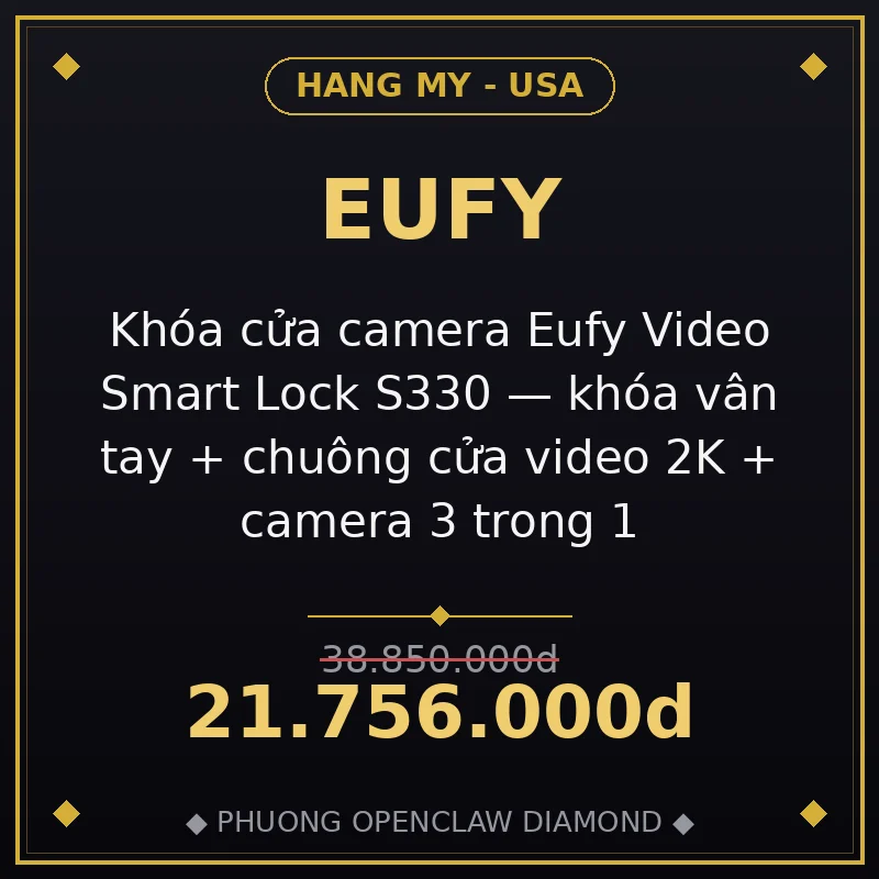Khóa cửa camera Eufy Video Smart Lock S330 — khóa vân tay + chuông cửa video 2K + camera 3 trong 1