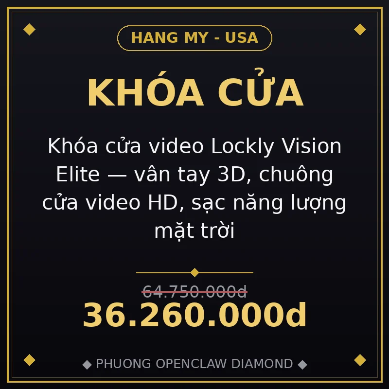 Khóa cửa video Lockly Vision Elite — vân tay 3D, chuông cửa video HD, sạc năng lượng mặt trời