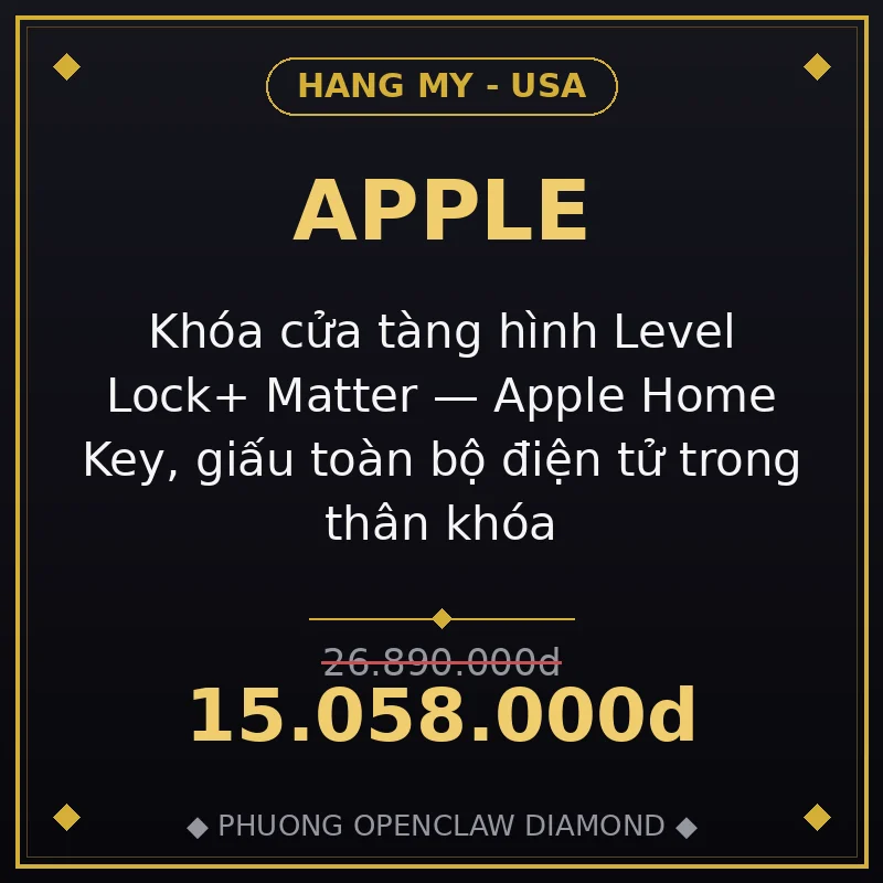 Khóa cửa tàng hình Level Lock+ Matter — Apple Home Key, giấu toàn bộ điện tử trong thân khóa