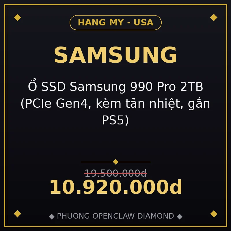 Ổ SSD Samsung 990 Pro 2TB (PCIe Gen4, kèm tản nhiệt, gắn PS5)