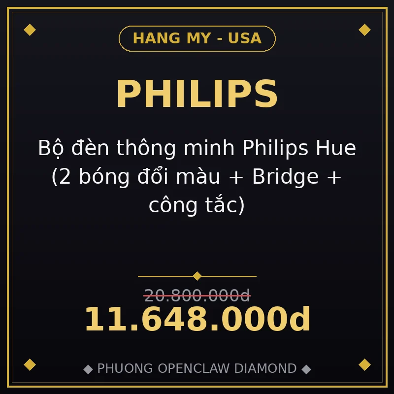 Bộ đèn thông minh Philips Hue (2 bóng đổi màu + Bridge + công tắc)