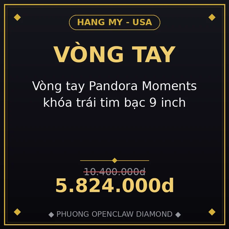Vòng tay Pandora Moments khóa trái tim bạc 9 inch
