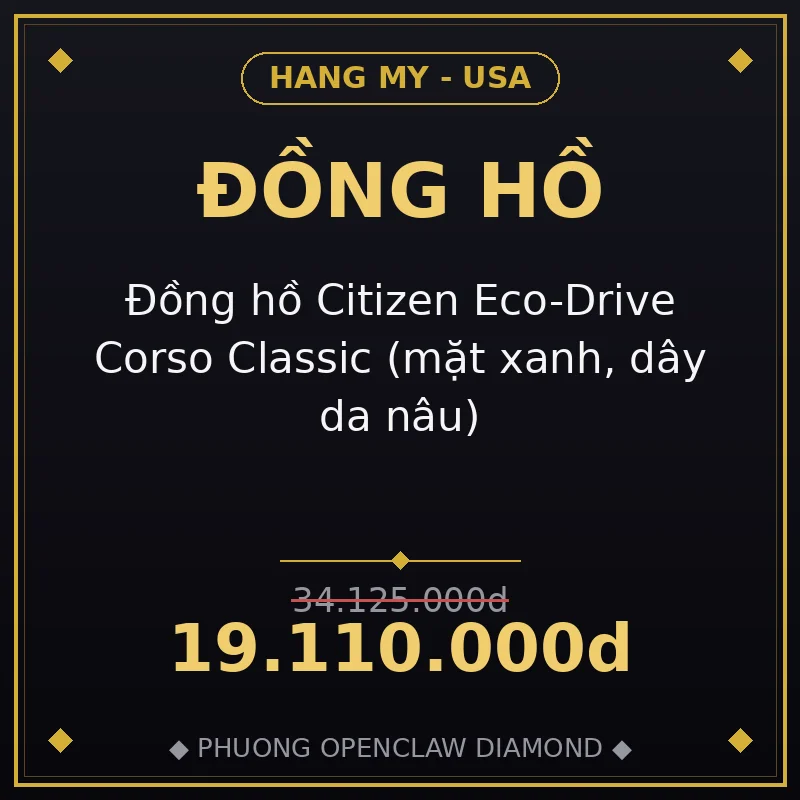 Đồng hồ Citizen Eco-Drive Corso Classic (mặt xanh, dây da nâu)