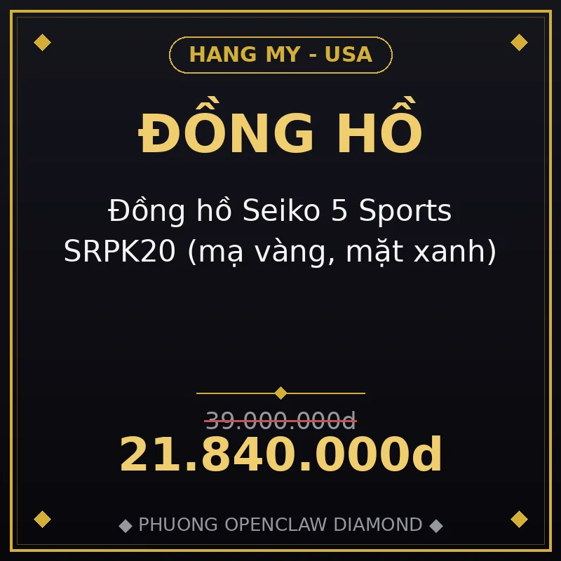 Đồng hồ Seiko 5 Sports SRPK20 (mạ vàng, mặt xanh)