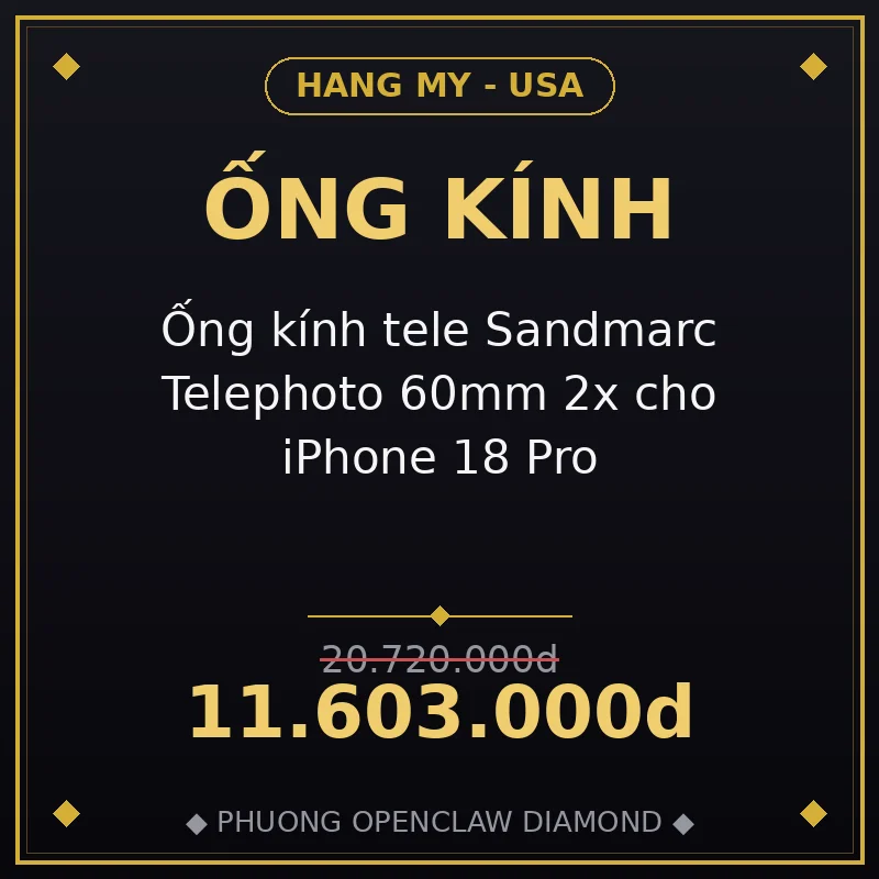 Ống kính tele Sandmarc Telephoto 60mm 2x cho iPhone 18 Pro