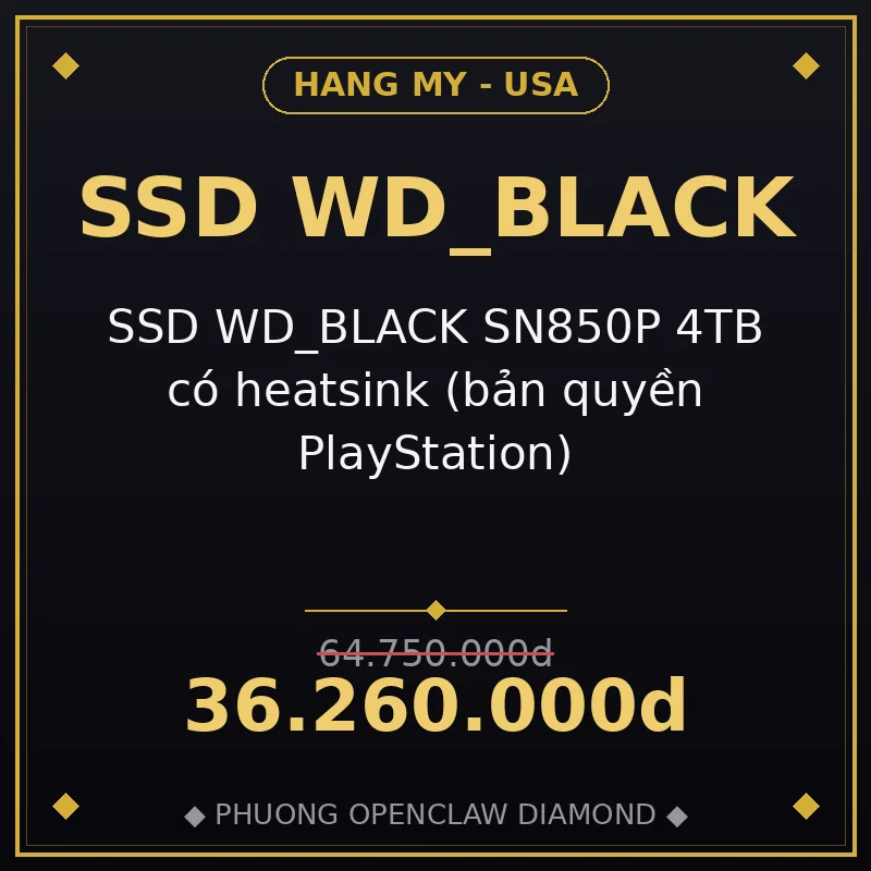 SSD WD_BLACK SN850P 4TB có heatsink (bản quyền PlayStation)