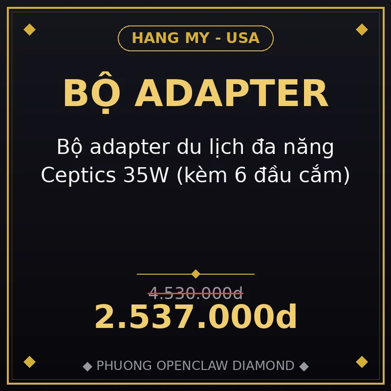 Bộ adapter du lịch đa năng Ceptics 35W (kèm 6 đầu cắm)