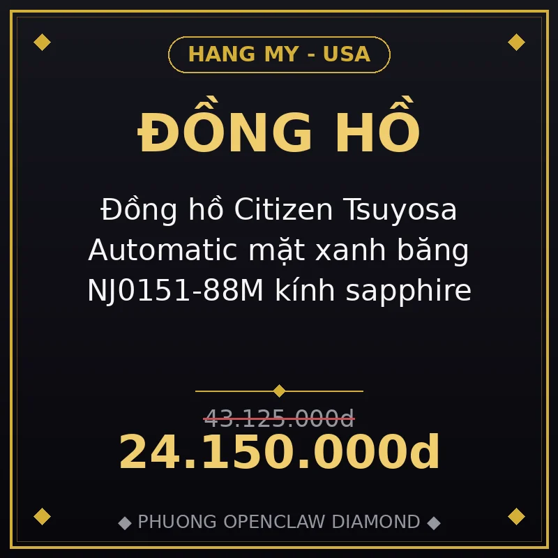 Đồng hồ Citizen Tsuyosa Automatic mặt xanh băng NJ0151-88M kính sapphire