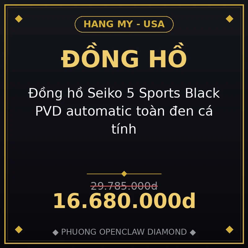 Đồng hồ Seiko 5 Sports Black PVD automatic toàn đen cá tính