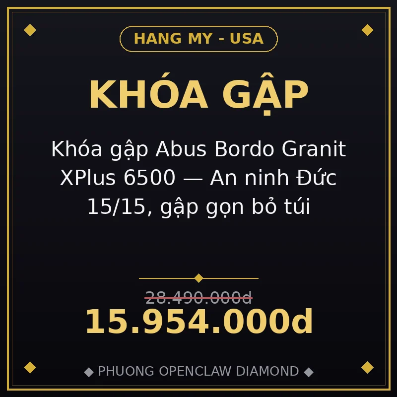 Khóa gập Abus Bordo Granit XPlus 6500 — An ninh Đức 15/15, gập gọn bỏ túi