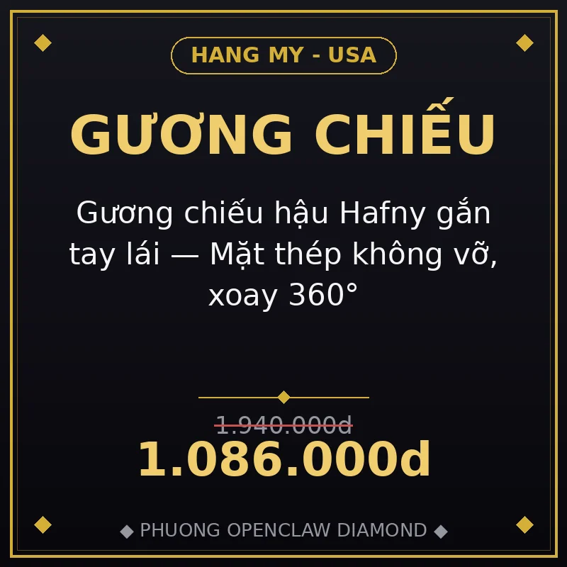 Gương chiếu hậu Hafny gắn tay lái — Mặt thép không vỡ, xoay 360°